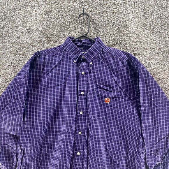 Clemson Tigers Shirt Adult Large Purple Check Crable Sportswear Button Up Mens - Picture 3 of 13